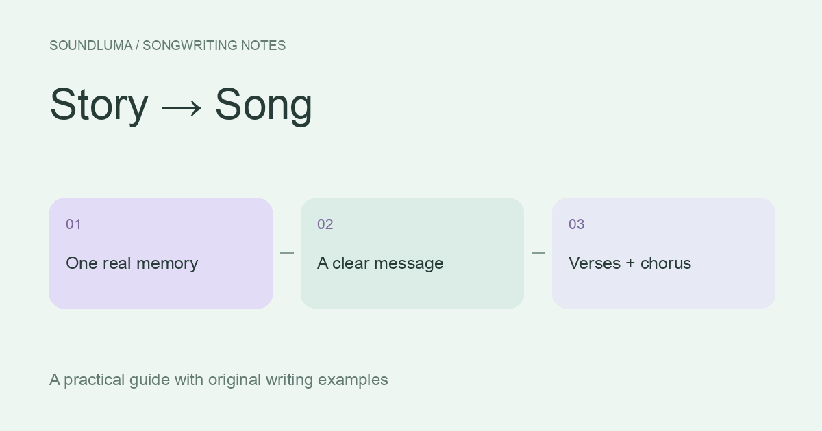 Planning diagram: One real memory, then A clear message, then Verses + chorus